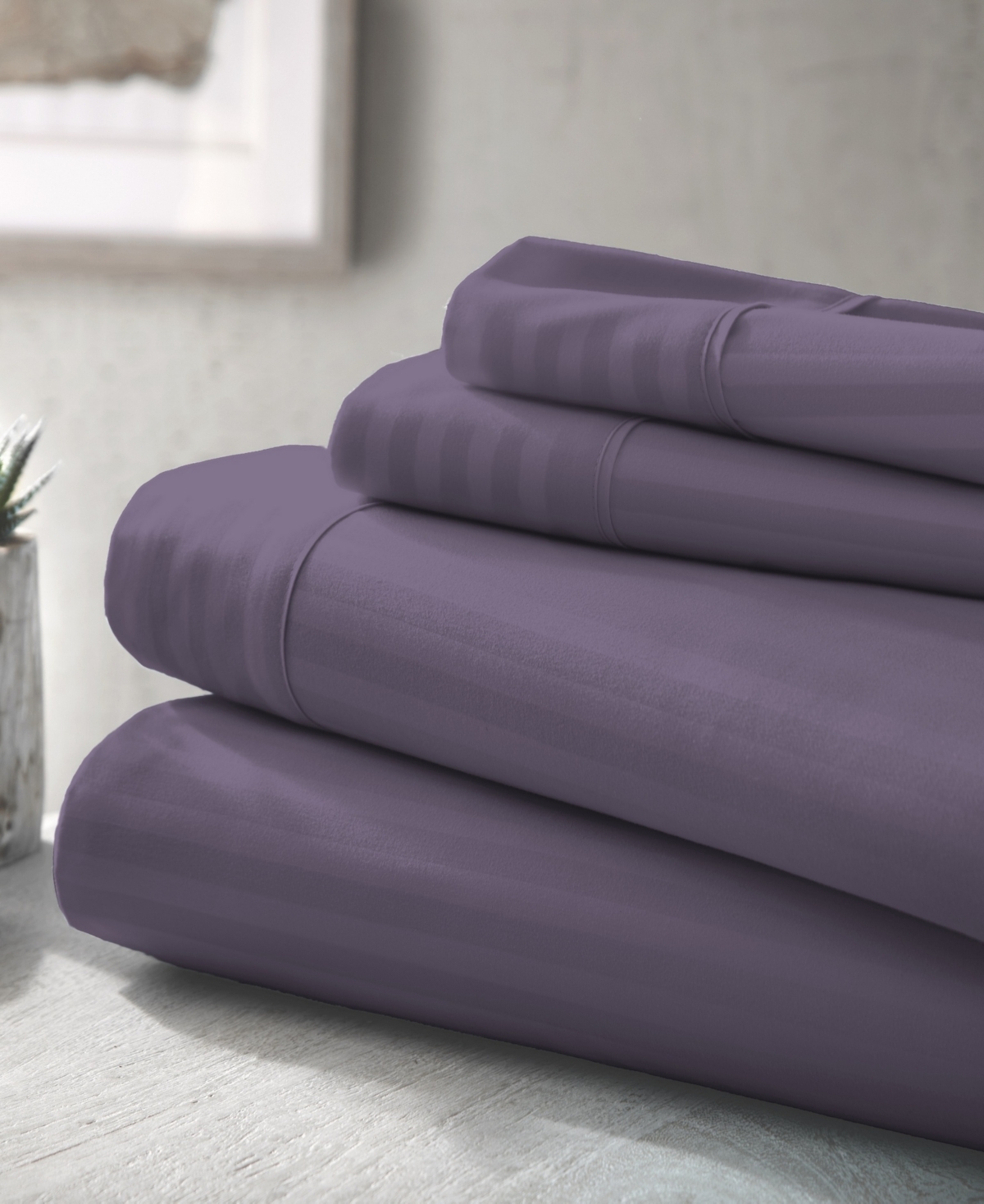 Ienjoy Home Expressed In Embossed By The Home Collection Striped 4 Piece Bed Sheet Set, Full In Purple Striped