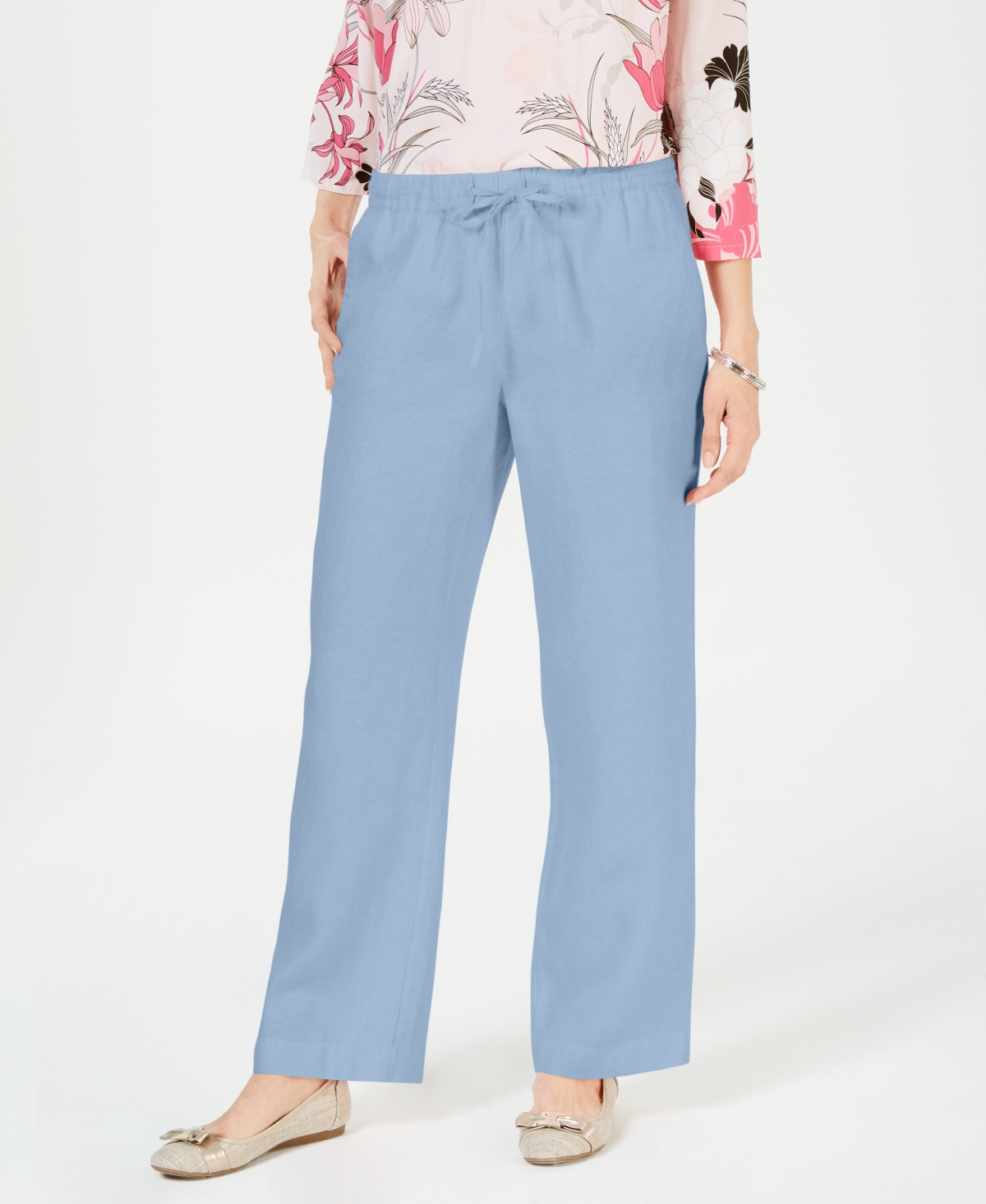 Plus Size 100% Linen Pants, Created for Macy's - Blue Ocean
