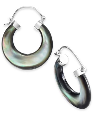 image of Black Mother-of-Pearl Hoop Earrings in Sterling Silver