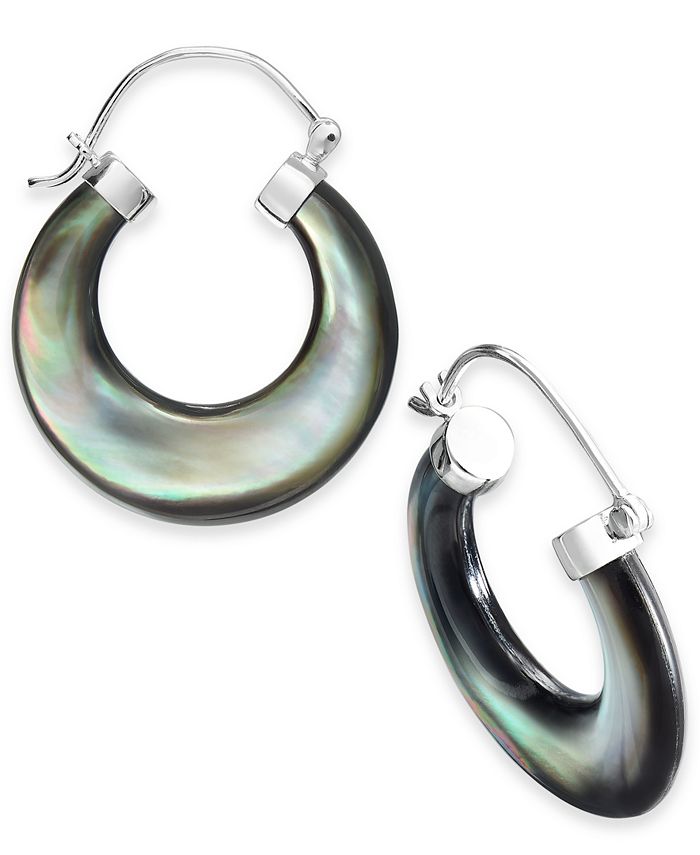Macy's - Black Mother-of-Pearl Hoop Earrings in Sterling Silver