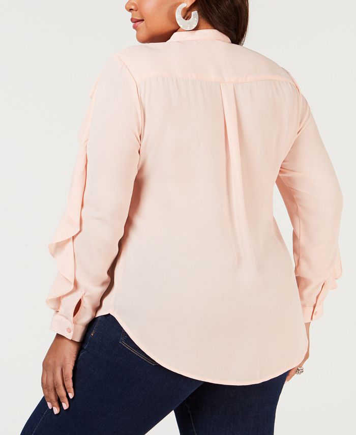 NY Collection Plus Size Ruffle-Sleeve Shirt - Macy's