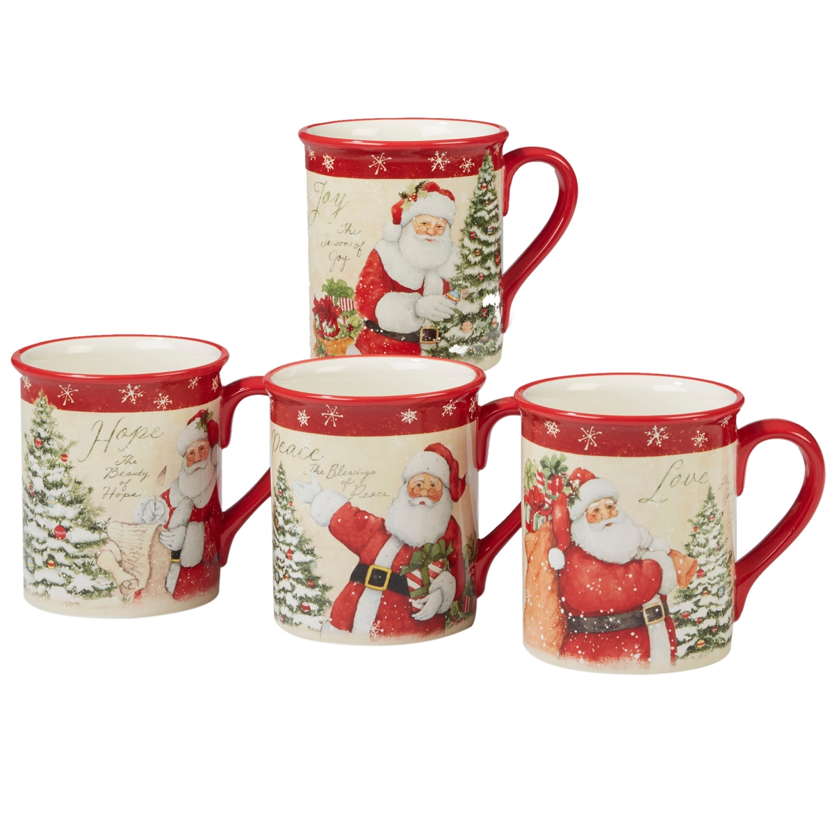 Certified International Holiday Wishes Set Of 4 Mugs In Beige,red,green