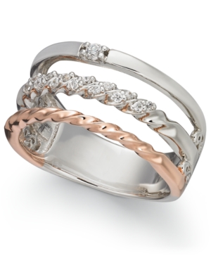 image of Diamond Stack Look Ring (1/8 ct. t.w.) in 14k White & Rose Gold