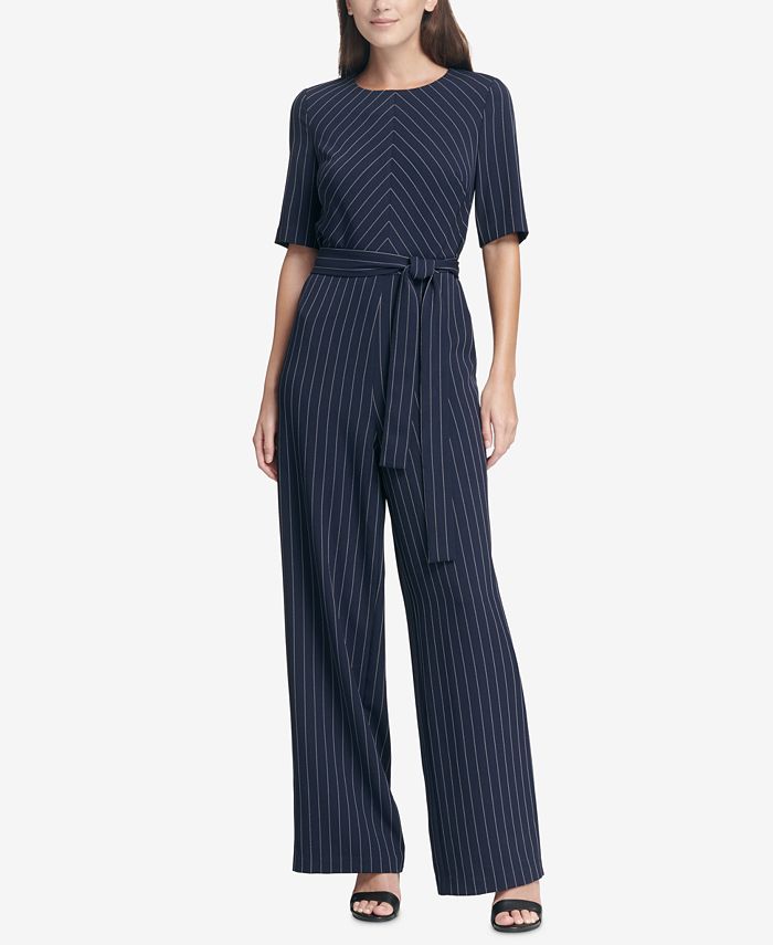 DKNY Pinstriped Belted Jumpsuit, Created for Macy's - Macy's