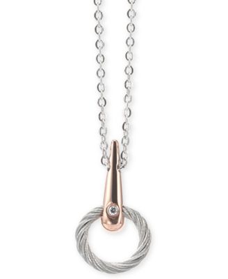 CHARRIOL - White Topaz Accent Circle Drop 18" Pendant Necklace in PVD Stainless Steel & Rose Gold-Tone
