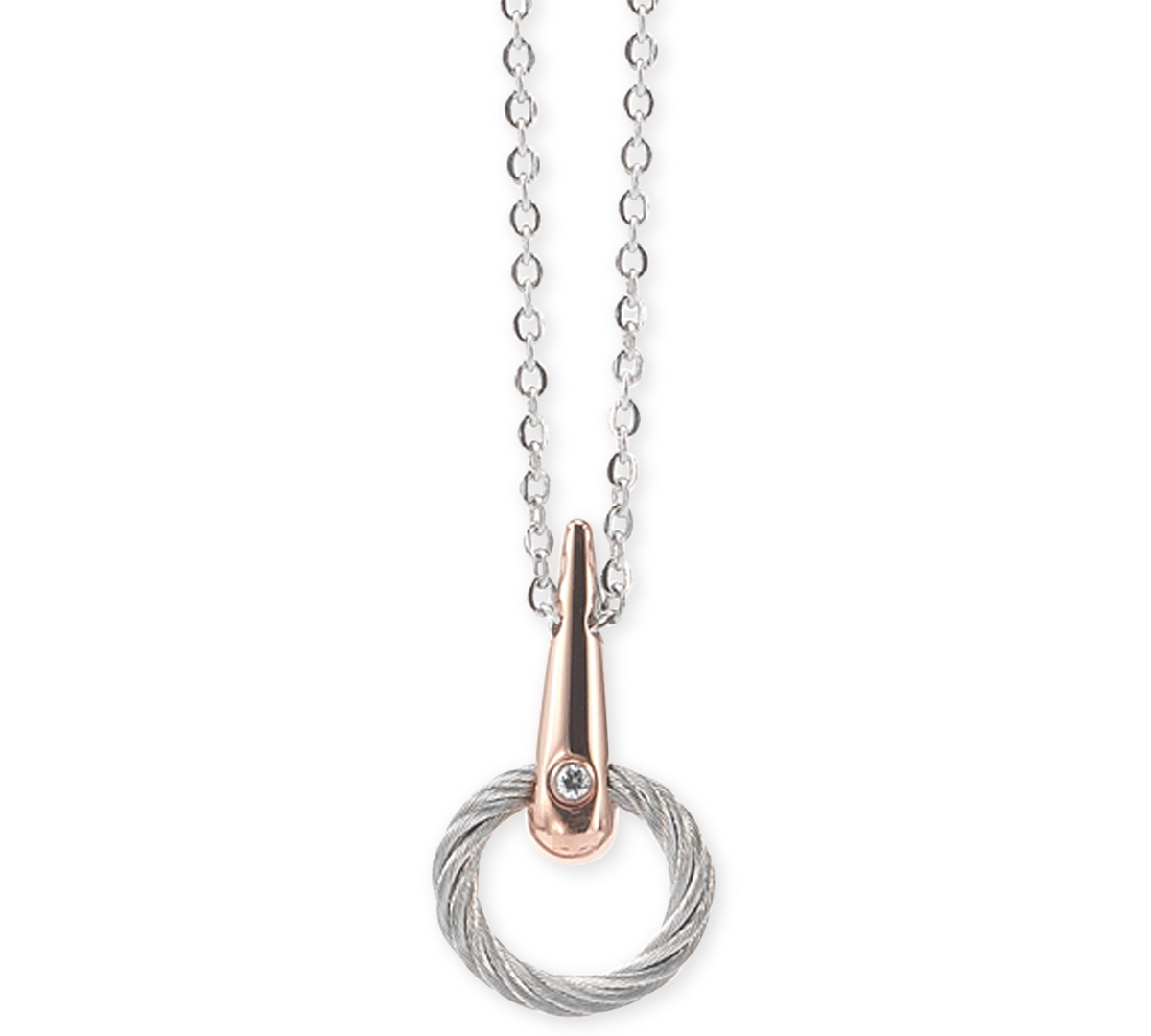 White Topaz Accent Circle Drop 18" Pendant Necklace in Pvd Stainless Steel & Rose Gold-Tone - Rose Gold/Stainless Steel
