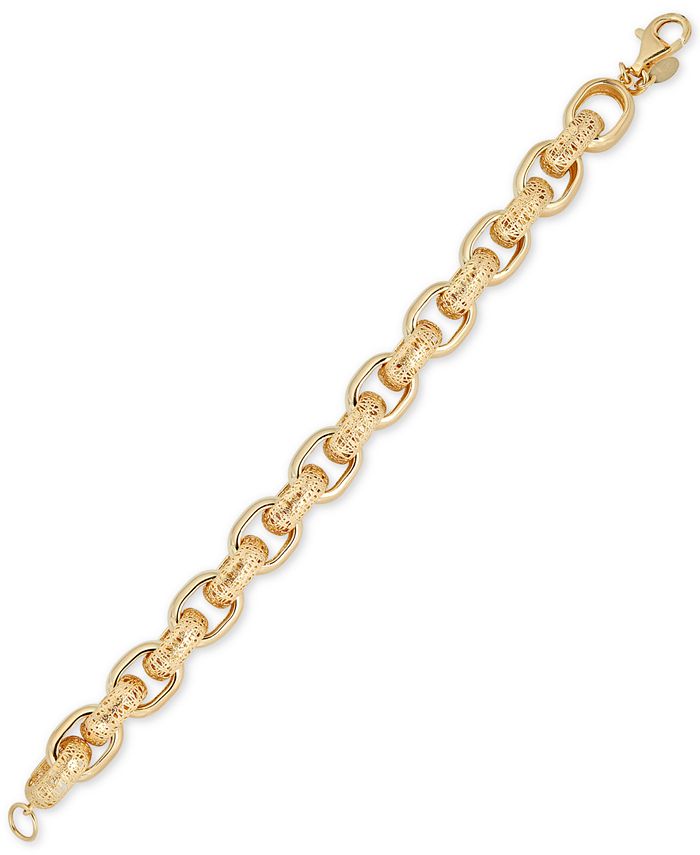 Italian Gold Filigree & Polished Link Bracelet in 14k Gold-Plated ...