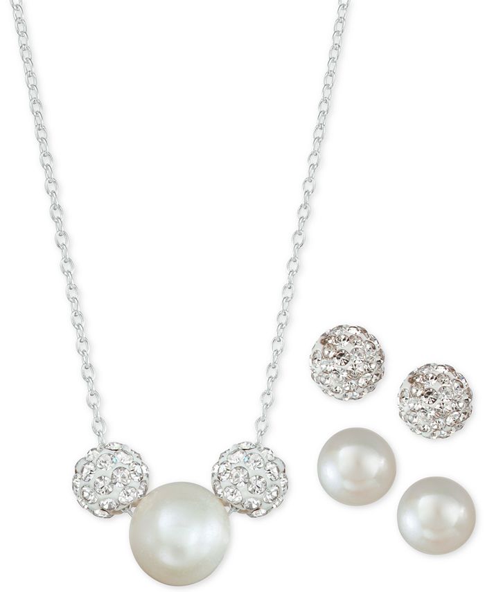 Macy's - 3-Pc. Set Cultured Freshwater Pearl & Crystal Fireballs Pendant Necklace & 2-Pr. Matching Stud Earrings