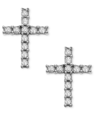 image of 14k White Gold Earrings, Diamond Accent Cross Stud Earrings