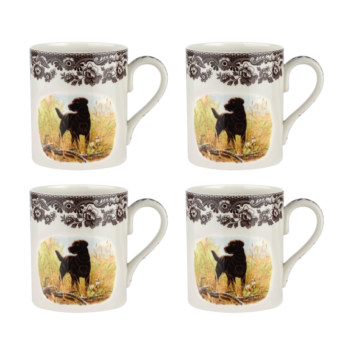Woodland Black Lab Mugs, Set of 4 - Brown
