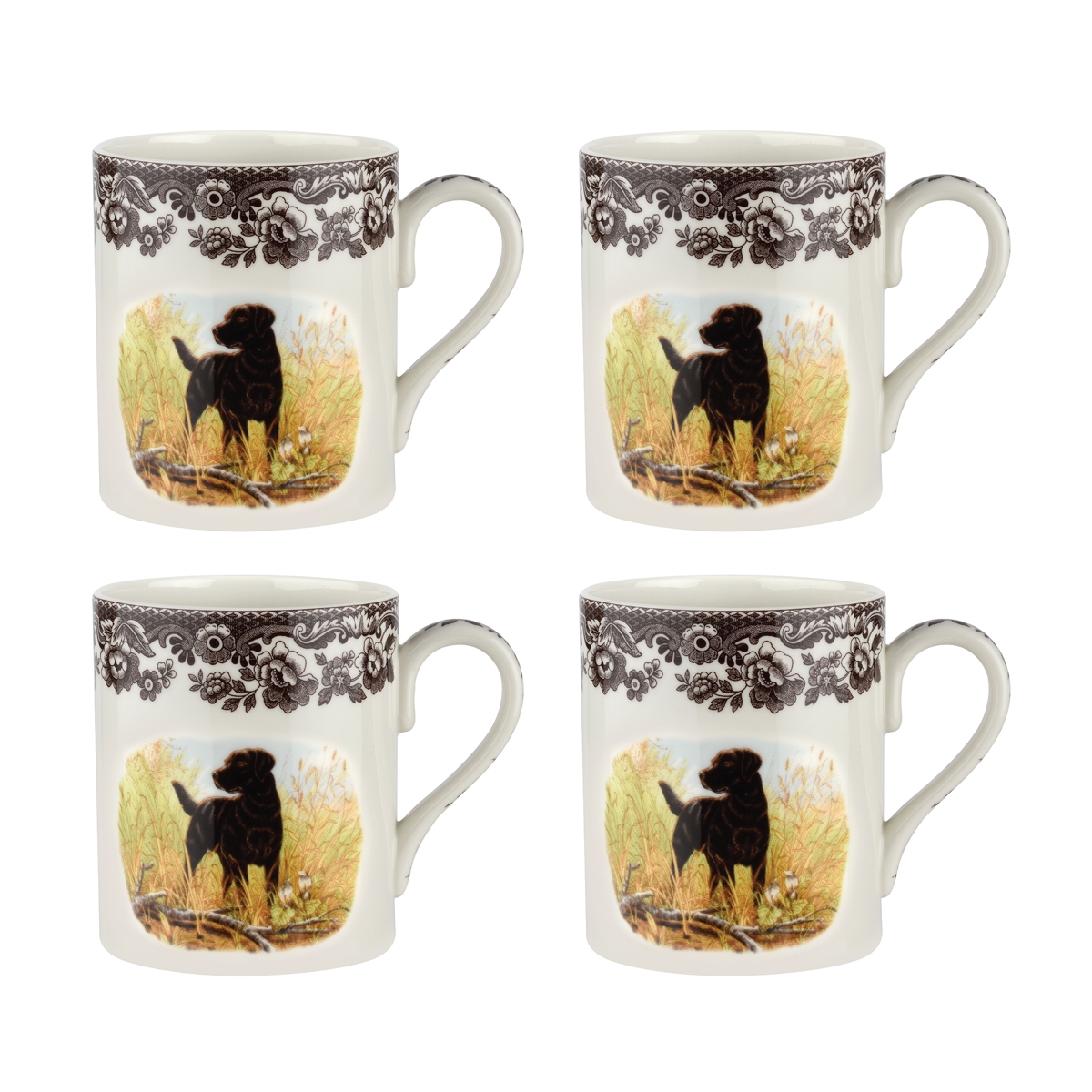 Woodland Black Lab Mug - Set of 4 - Brown