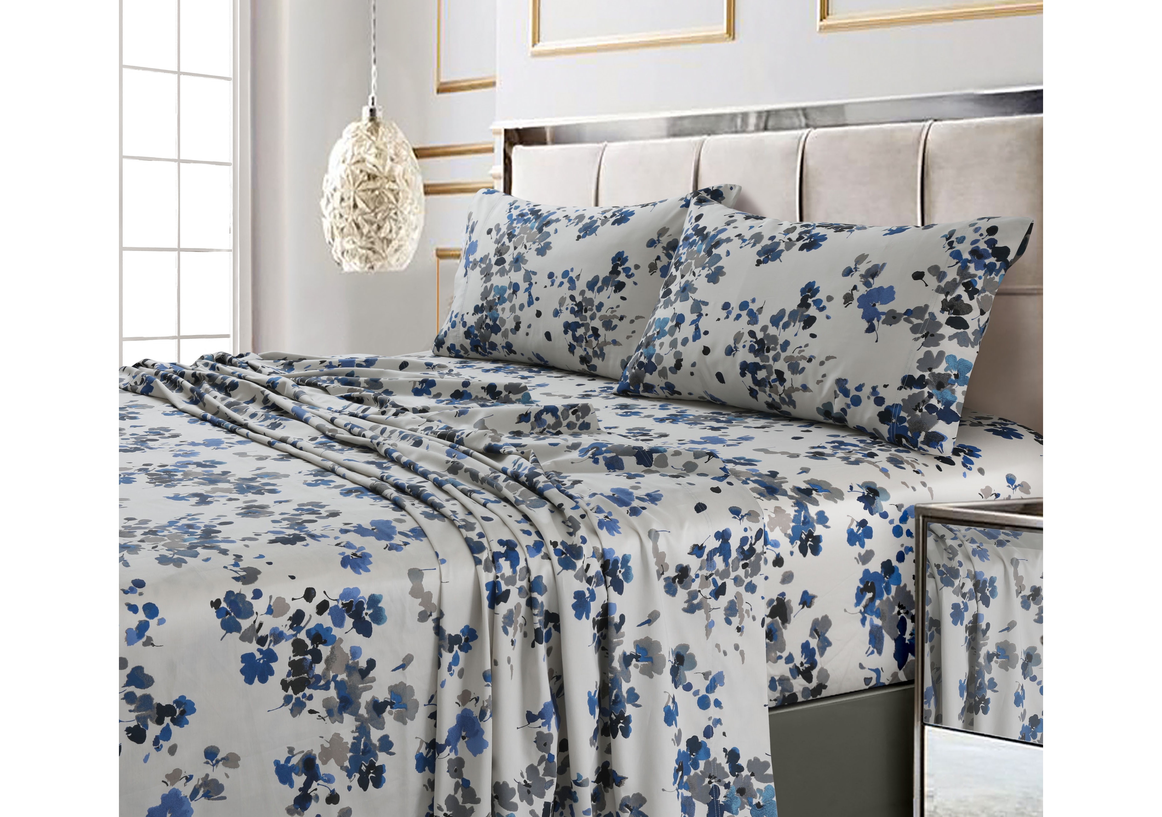 Tribeca Living Lisbon 300 Thread Count Cotton Sateen Extra Deep Pocket Sheet Set, King