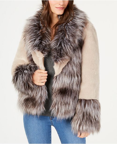 Inc Mixed Materials Faux Fur Jacket Created For Macy S