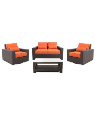 Furniture - San Lucia Outdoor 4 Piece Seating Set: 1 Loveseat, 2 Swivel Chairs and 1 Coffee Table