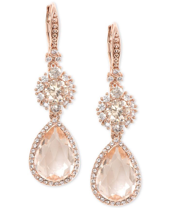 Marchesa Rose Gold-Tone Crystal Double Drop Earrings - Macy's
