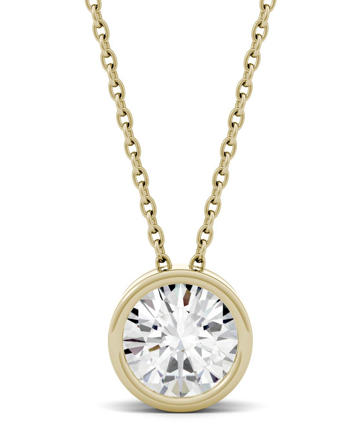 Moissanite Bezel Solitaire Pendant (1 ct. t.w. Diamond Equivalent) in 14k White or Yellow Gold - Gold