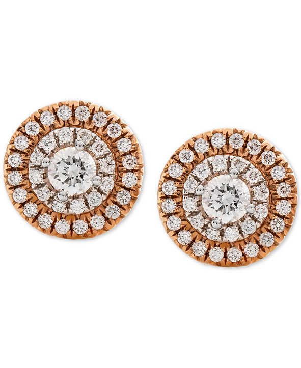 Macy's Diamond Halo Stud Earrings (1 ct. t.w.) in 14k Rose & White Gold