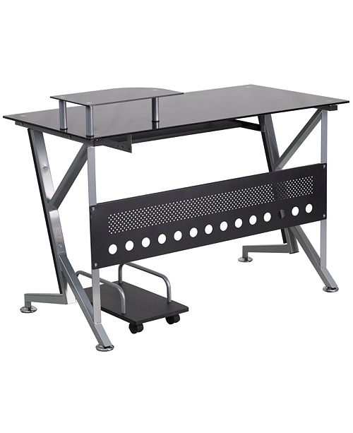Flash Furniture Black Glass Computer Desk With Pull Out Keyboard