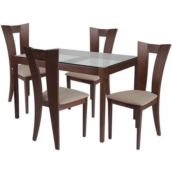Flash Furniture Livingston 5 Piece Walnut Wood Dining Table Set With