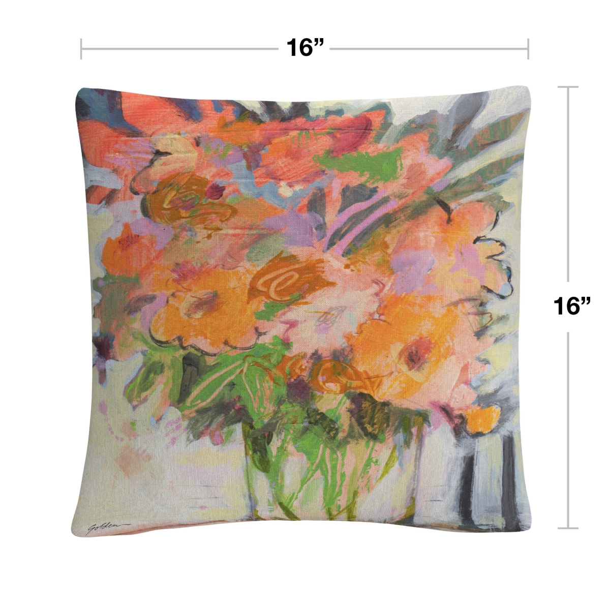 Sheila Golden Floral Bouquet Watercolor Motif Pillow, 16