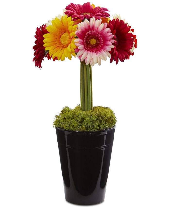 Nearly Natural Gerber Daisy Artificial Arrangement in Black Vase Macy's