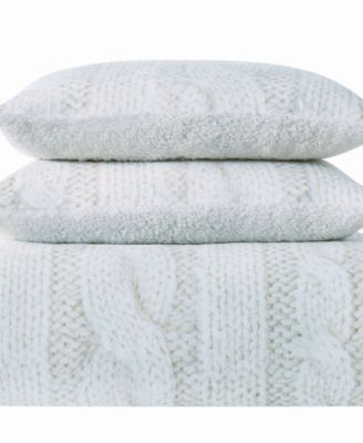 Brooklyn Loom - Printed Cable Knit Fur 3 Piece Comforter Set