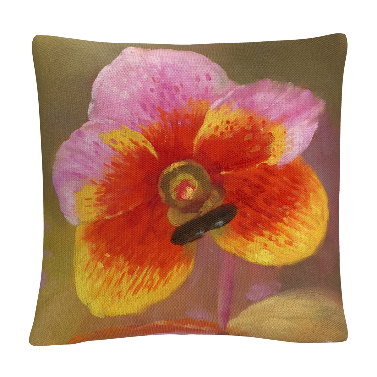 Masters Fine Art Orchid Floral Botanical Petals Orange-Pink Decorative Pillow, 16 x 16