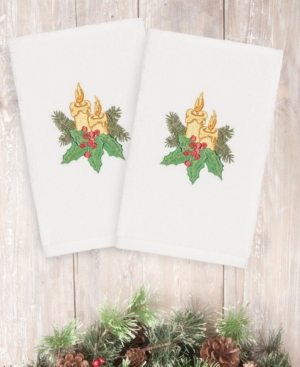 Closeout! Linum Home Christmas Candles 100% Turkish Cotton 2-Pc Hand Towel Set Bedding