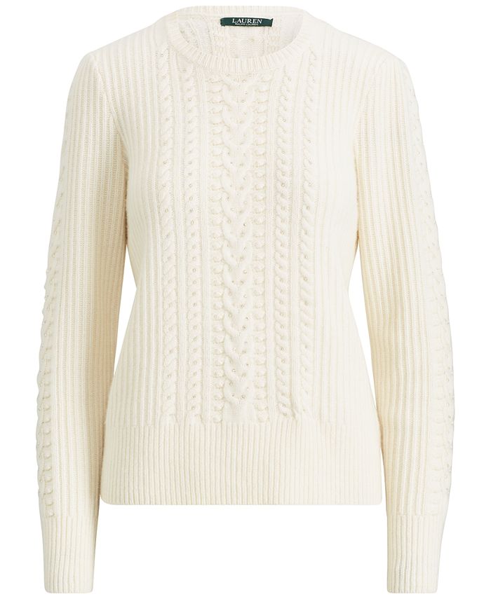 Lauren Ralph Lauren Beaded Cable-Knit Sweater - Macy's