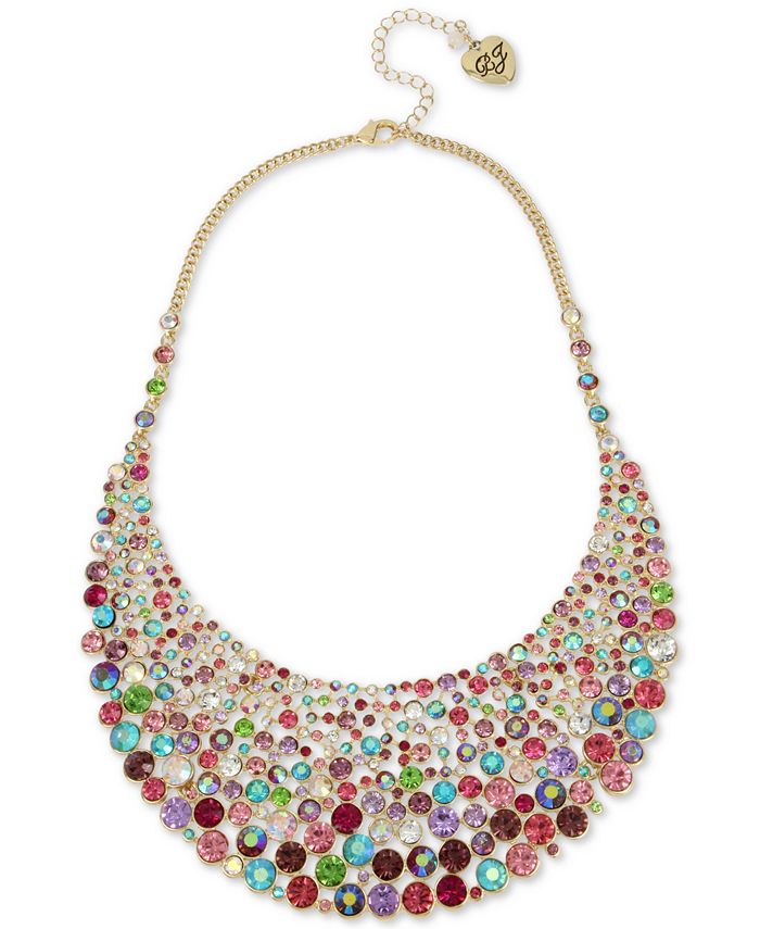 Betsey Johnson Gold Tone Multicolor Crystal Statement Necklace 16