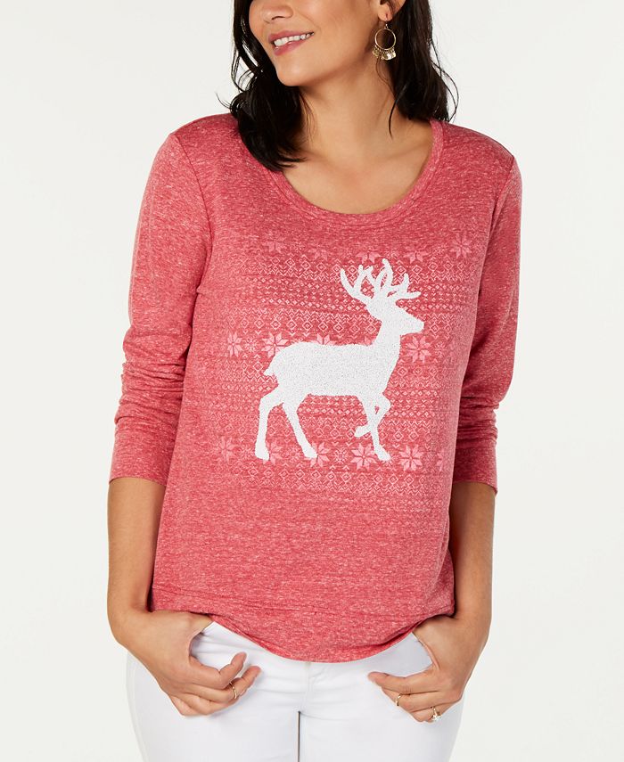 Style & Co Embellished Reindeer Sweater, Created for Macy's - Macy's