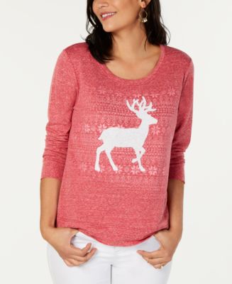 Style & Co Embellished Reindeer Sweater, Created for Macy's - Macy's