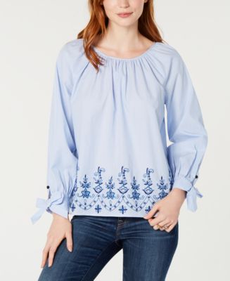 Tommy Hilfiger Embroidered Peasant Top, Created for Macy's & Reviews ...