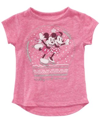 Disney - Toddler Girls Mickey & Minnie Mouse Snow Globe T-Shirt