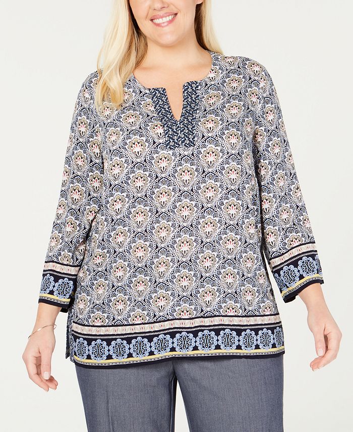 Charter Club Plus Size Printed Tunic Top, Created for Macy's - Macy's
