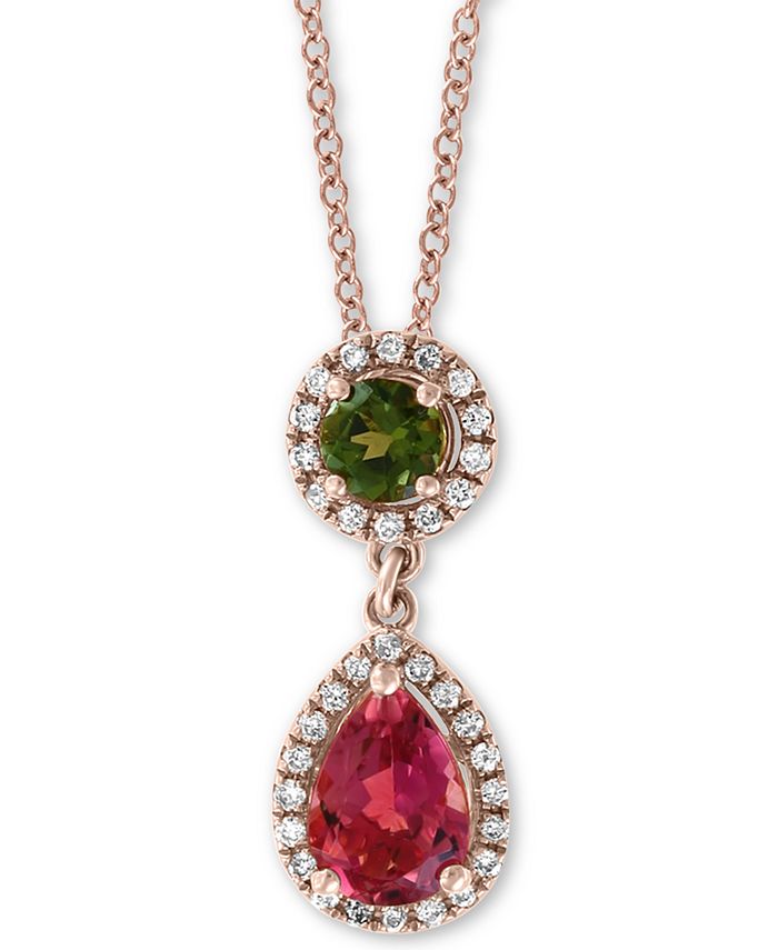 EFFY Collection EFFY Multi Tourmaline 1 ct. t.w. Diamond 1 8 ct. t.w. Drop 18 Pendant Necklace in 14k Rose Gold Macy s