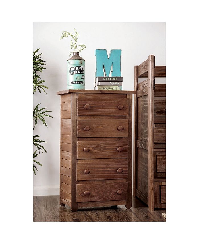 Benzara Wooden Rustic Style 5 Drawer Chest In Mahogany Finish, Brown