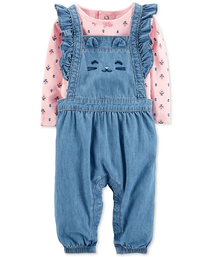 Baby girl carter's floral tee & chambray shortalls set 2025
