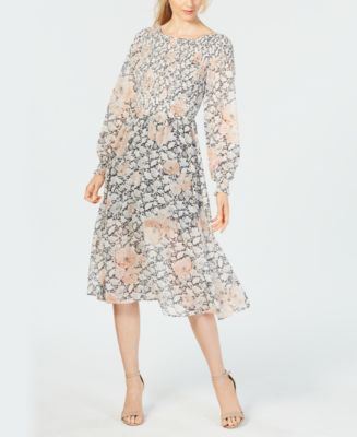 Avec Les Filles Smocked-Floral Midi Dress - Macy's
