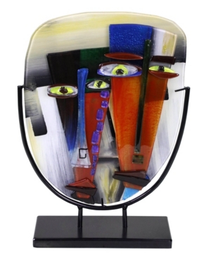 Jasmine Art Glass 11" X 14" Sculpture Abstract Two Faces In Multi