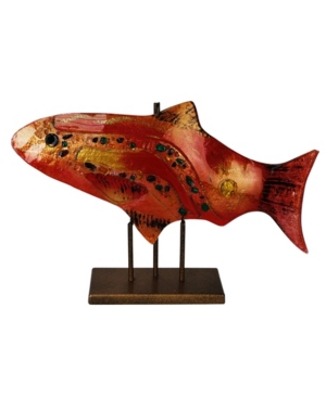 Jasmine Art Glass 18" X 10" Red Fish With Gold Kissed Stand In Multi