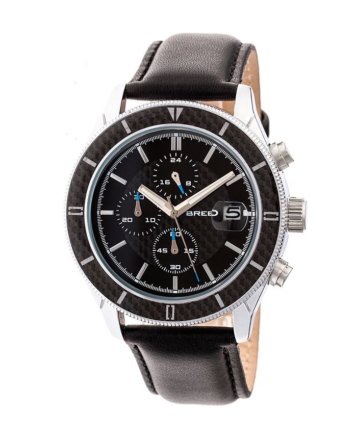 Breed Quartz Maverick Chronograph Silver And Black Genuine Leather