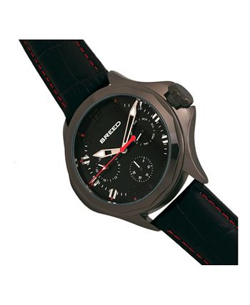 Breed - Tempe Leather-Band Watch w/Day/Date - Black