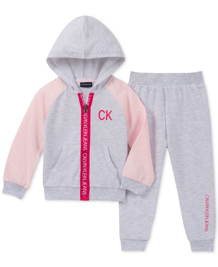 Calvin Klein Little Girls 2-Pc. French Terry Hoodie & Jogger Pants Set ...
