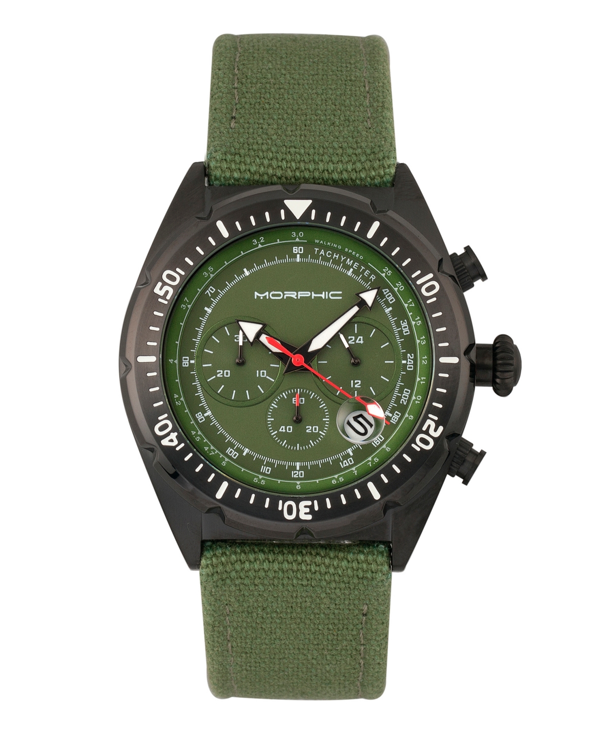 Morphic Men M89 Series Chronograph Leather Band Watch w Date Blue Olive black Smart Closet