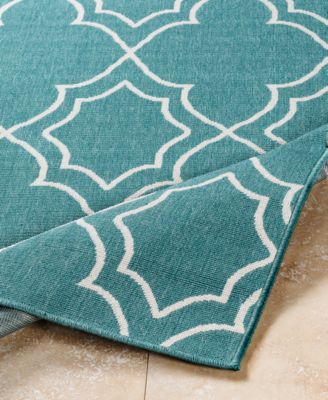 Alfresco ALF-9653 Teal 8'9" x 12'9" Area Rug, Indoor/Outdoor