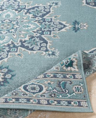 CLOSEOUT! Alfresco ALF-9687 Aqua 5'3" Round Area Rug, Indoor/Outdoor