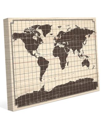 Creative Gallery Gridded World Map On Wood Pattern 16" X 20" Canvas Wall Art Print
