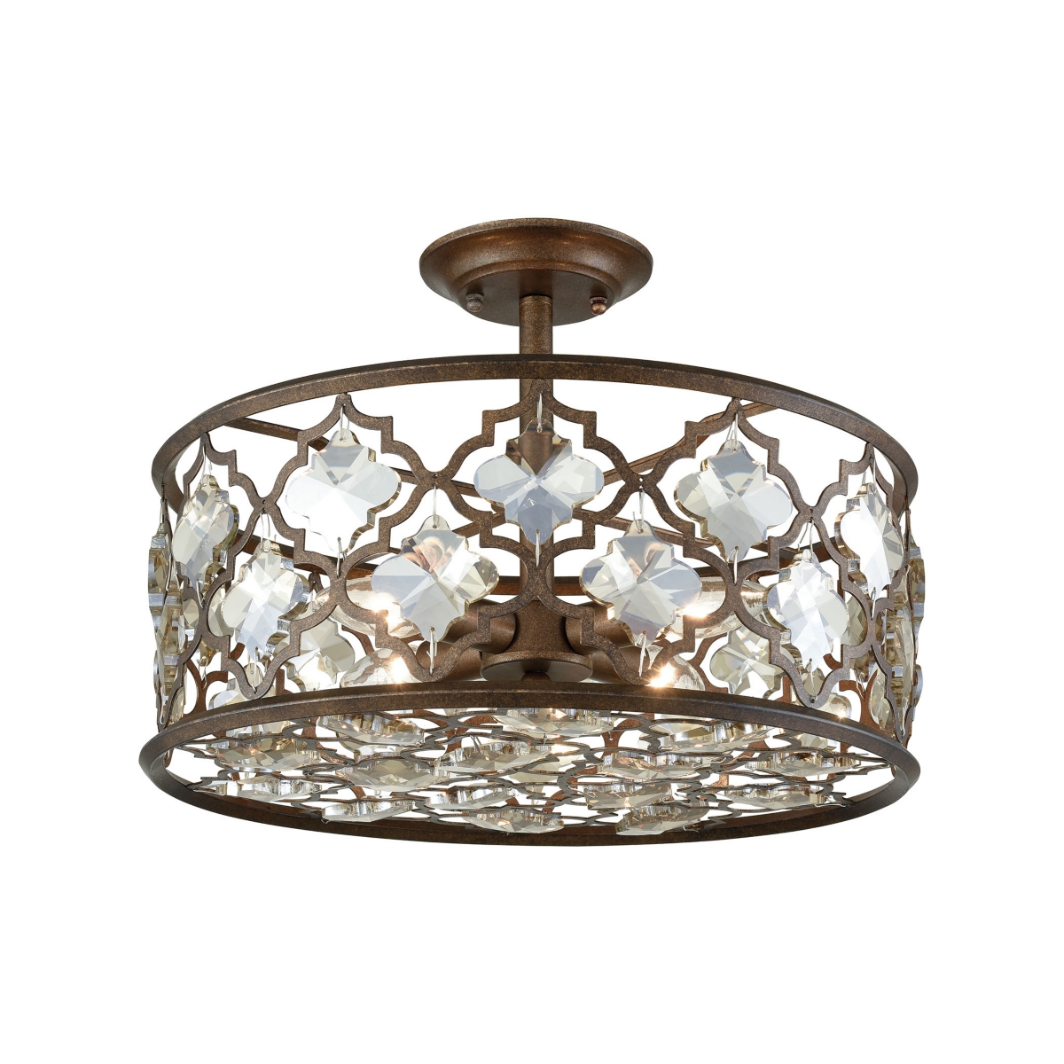 Armand 4 Light Semi Flush in Weatheredwith Champagne Plated Crystal - Bronze