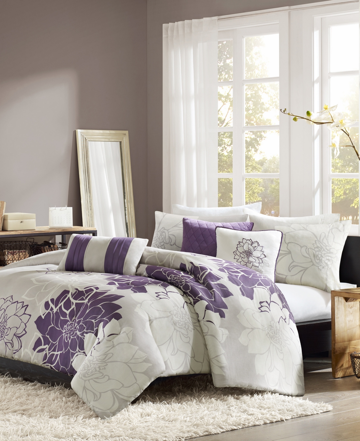 Madison Park Lola 6-pc. Duvet Cover Set, King/california King In Taupe Grey,purple